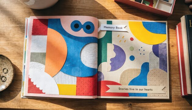 Colorful Abstract Art in a Memory Book with Geometric Designs