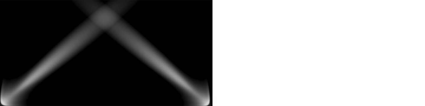 Crossed light beams meeting in center on dark background for dramatic stage spotlight effect or graphic design.