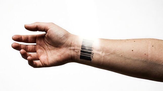 Conceptual image of a barcode tattoo on a human wrist