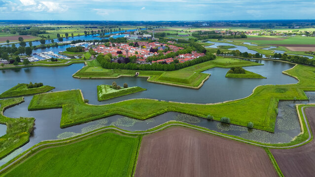 Aerial drone view of medieval Fortified City of Heusden, Netherlands, May 14, 2026