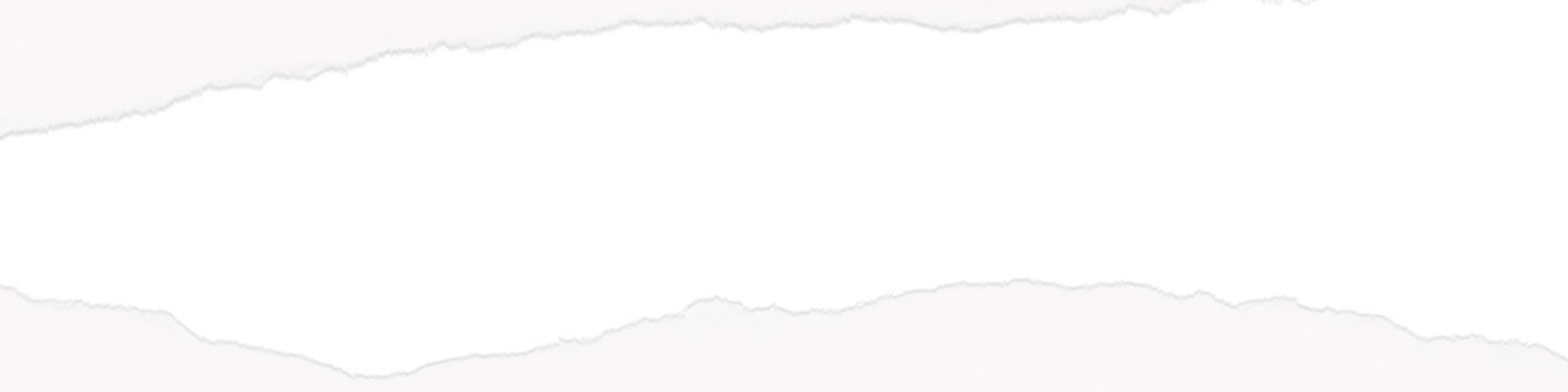 Jagged white paper tear border design element with realistic fibrous texture on checkered background pattern.