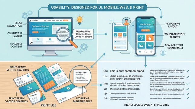 Ui ux design principles illustration clarity responsiveness legibility for digital and print media