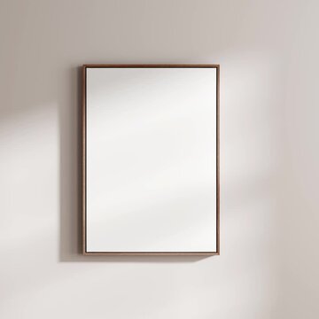 mockup framed canvas, empty picture canvas on wall, ISO DIN A, three scene
