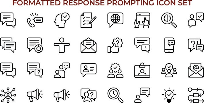 Formatted Response Prompting Line Icons Set for AI Communication Feedback Messaging and User Interaction