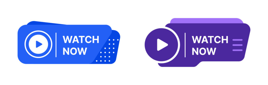 Watch Now Button Banner Set, Video Play CTA Labels for Streaming, Media and Web UI Design