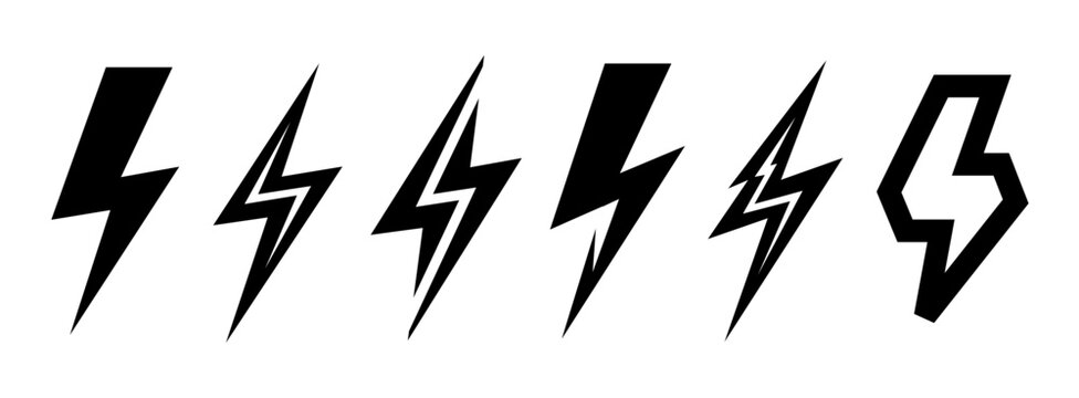 Lightning Bolt Icon Set, Electric Thunder Symbols, Minimal Energy Flash Vector Collection