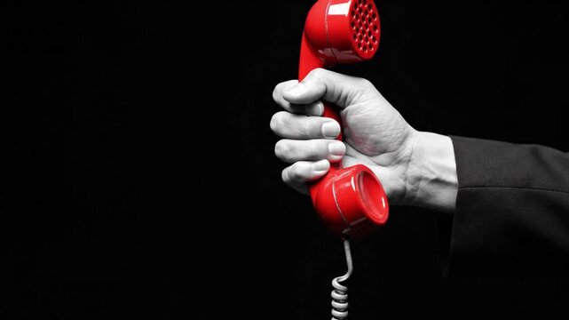 Telephone receiver in hand against black background