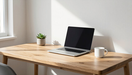 Fototapeta premium Scandi-Minimalist Home Office Workspace with Natural Light
