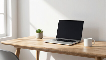 Fototapeta premium Scandi-Minimalist Home Office Workspace with Natural Light