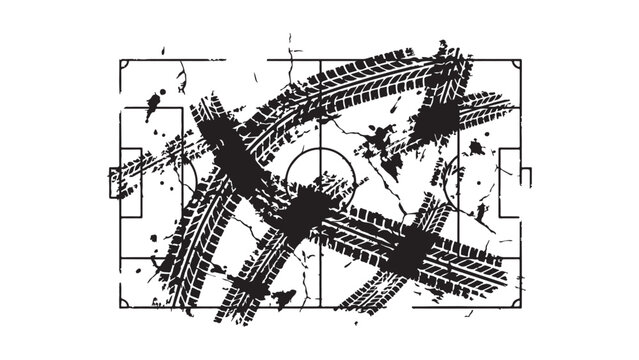 Soccer Field with Grunge Tire Track Marks and Ink Splatters Graphic