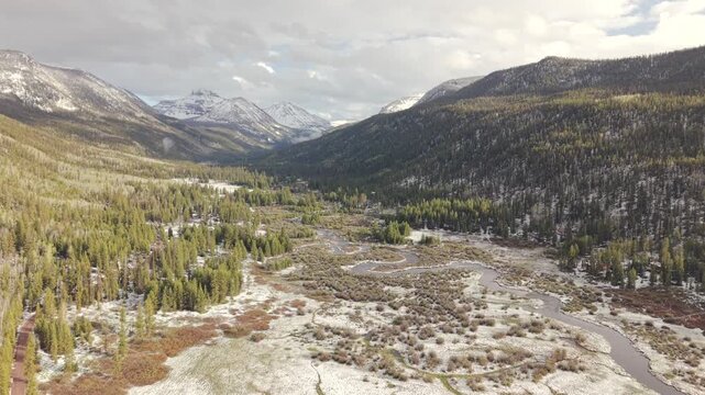 Christmas Meadows Uinta Mountains Aerial Over Snowy Valley 4K