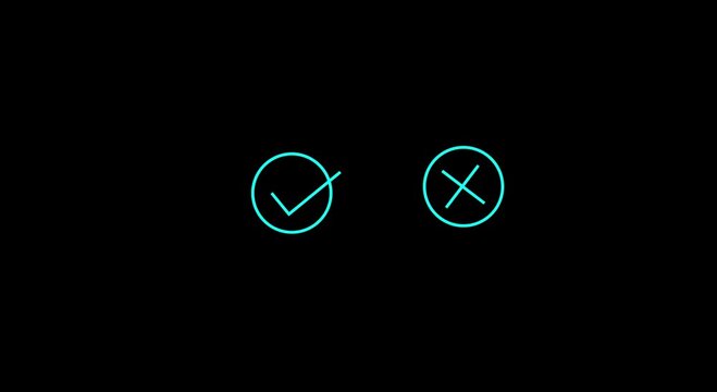 Minimalist cyan checkmark and circle icon on black background an inside a circular outline positioned next