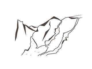 Mountain landscape with waterfalls in simple sketch style. The illustration represents wilderness, nature, hiking and outdoor exploration © Phlegmatic Tigress