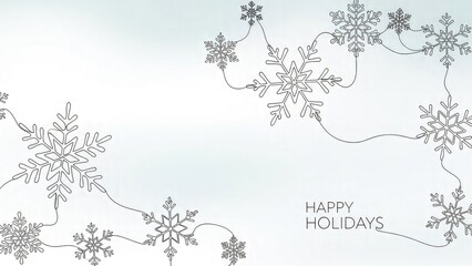 Obraz premium Delicate snowflakes and happy holidays greeting on white background with soft gray and light blue accents with winter and greeting card and christmas