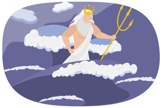 3D Isometric Flat  Illustration of Poseidon, Greek God, Deity Of Sea, Storms, Earthquakes, Horses