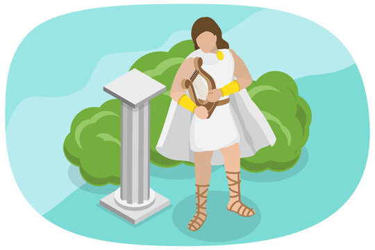 3D Isometric Flat  Illustration of Apollo, Greek God Of Music, Truth, Healing, Sun, Plague, And Poetry