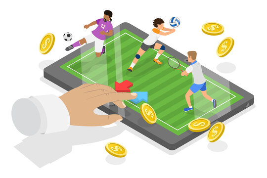 3D Isometric Flat  Illustration of Sports Betting, Gambling Games Popular Among People