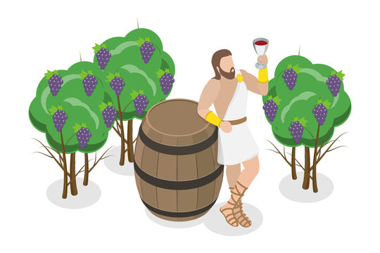 3D Isometric Flat  Illustration of Dionysus, Greek God, Patron Of Wine, Fertility, Madness, Worship, And Theatre
