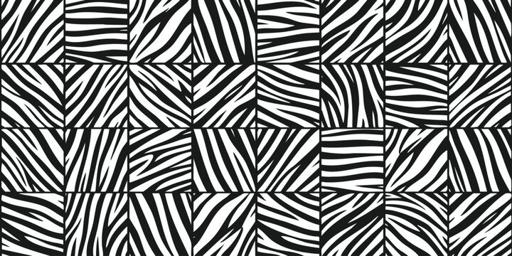 Black and white zebra stripe pattern with a square grid design for creative fashion and modern textile art