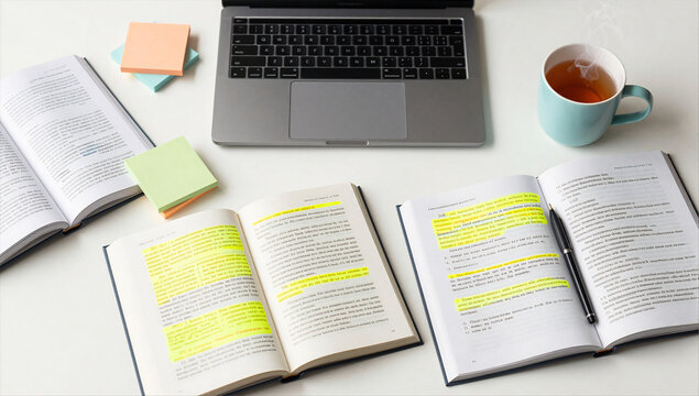 Academic Student Study Session with Textbooks and Notes