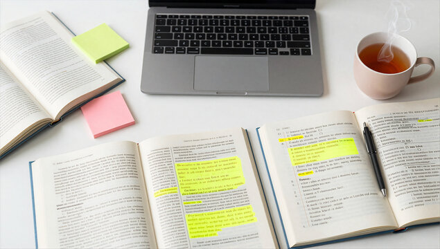 Academic Student Study Session with Textbooks and Notes
