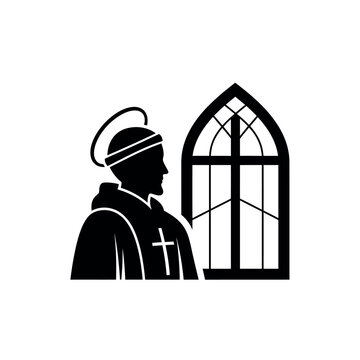 Silhouette of a Monk with Halo and Gothic Window.