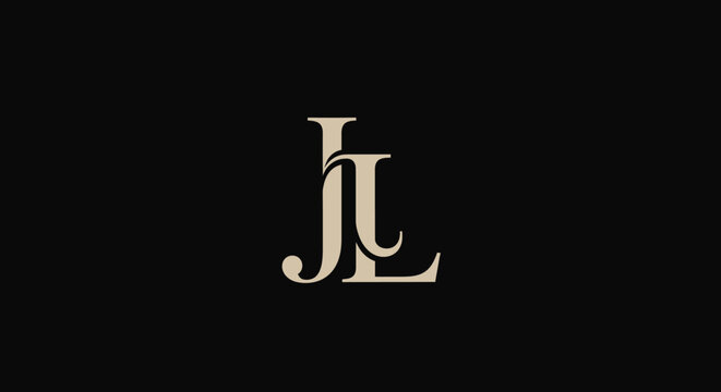 Minimalist intertwined letters J and L logo on black background