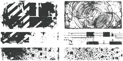 Fototapeta premium Set of black grunge texture shapes and distressed vector elements with rough patterns for artistic design