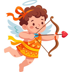 Obraz premium A cherub with wings and a bow shoots an arrow in a playful scene.