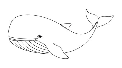 Simple black outline drawing of a whale on white background © Sadia
