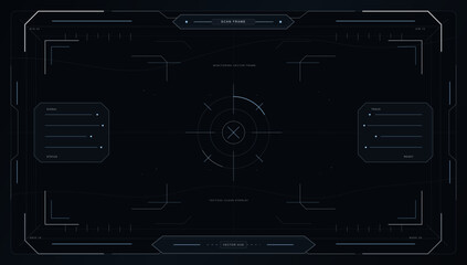 Tactical Scan Frame HUD Interface Vector, Dark tactical HUD interface with scan frame overlay, vector sci-fi graphic © marikova
