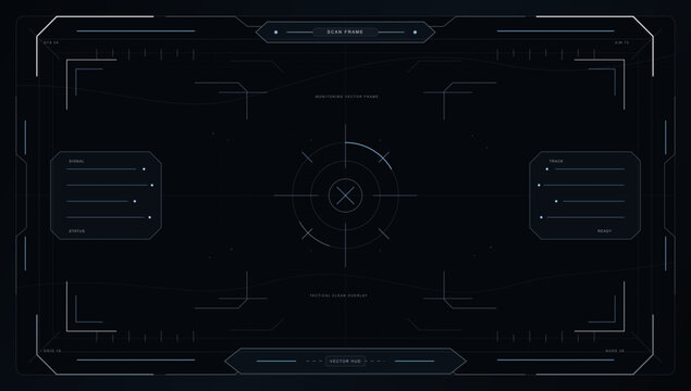 Tactical Scan Frame HUD Interface Vector, Dark tactical HUD interface with scan frame overlay, vector sci-fi graphic