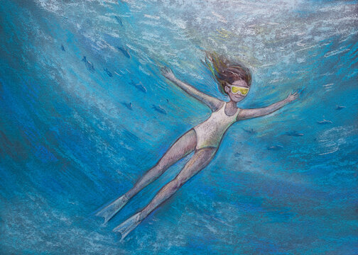 Girl swimming underwater