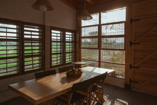 Sunlit wooden interior