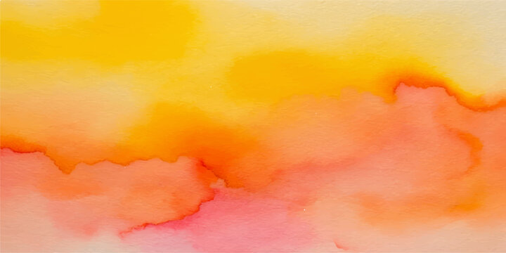 Vintage grunge paper background featuring an abstract colorful watercolor illustration with fiery orange and yellow paint textures mixed with soft pink pastel smoke and cloud patterns