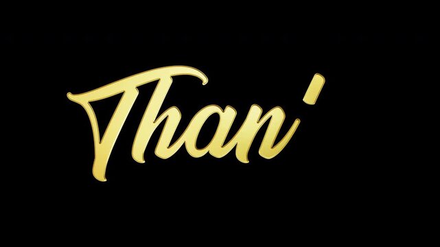 Animated Text THANK with Animated Alpha Channel &ndash; 3D Metallic Typography with Glossy Cursive Style.
