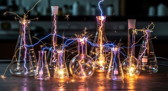 Electricity Sparks in Laboratory Glassware Experiment.