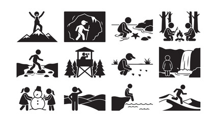Obraz premium Stick Figure Outdoor Adventure and Nature Exploration Icon Set