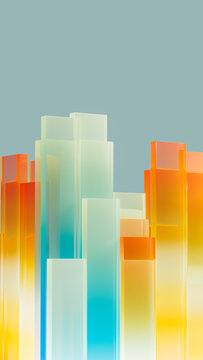 Bright geometric glass blocks stand upright against a soft background
