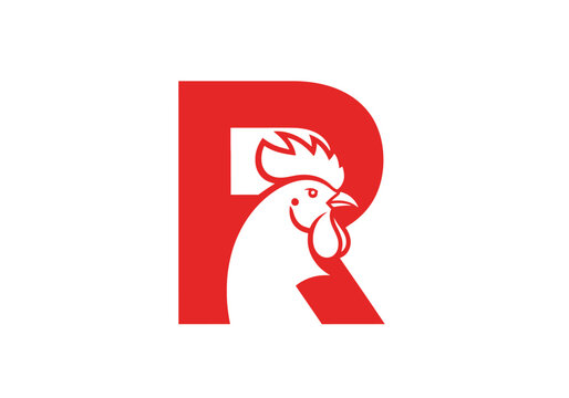 Minimalist red letter R rooster chicken logo icon