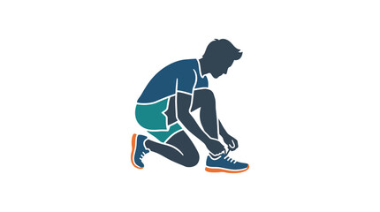 A stylized illustration of a male athlete kneeling down to tie his running shoe laces. © Jalaludin_Razi