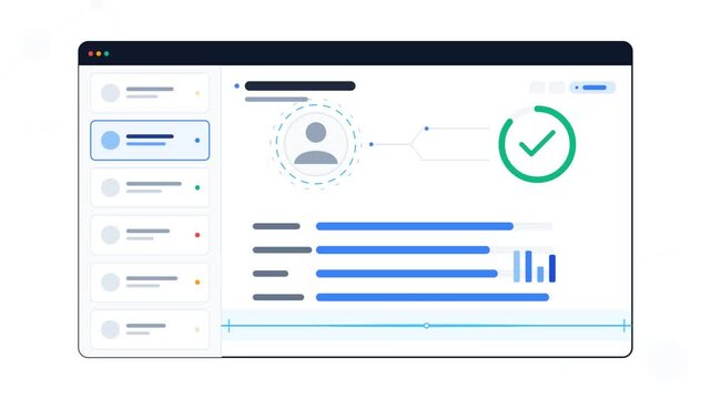 Digital Interface Dashboard Showing Data Processing and Task Completion