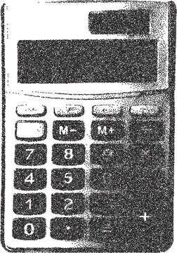 Calculator y2k brutalist stipple graphic, Math tool retro halftone vector transparent png isolated, Office device 2000s photocopy grunge tattoo design