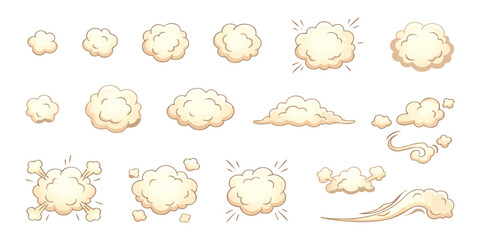 Set of cartoon smoke and dust cloud effects for animation and game design in a simple flat vector style © GraphixEra