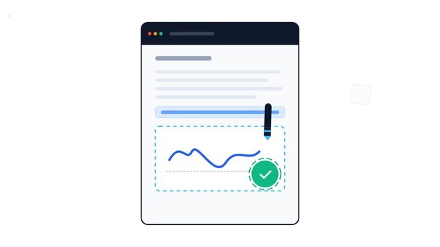 Digital pen tool signing a document on a web interface screen animation