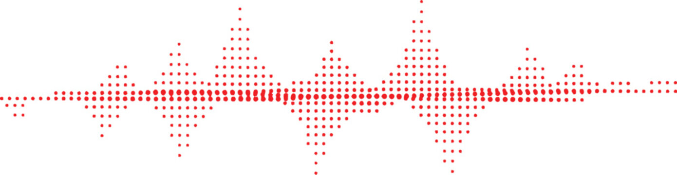 Abstract red dotted sound wave pattern made of small circles