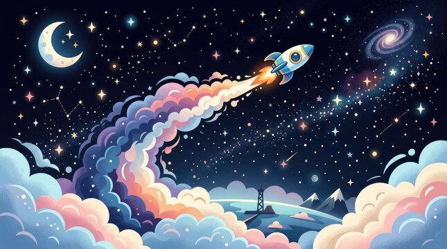 Rocket Launch to Starry Sky
