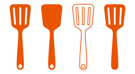 Set of orange kitchen spatula vector icons in silhouette and outline style. © Blank mind