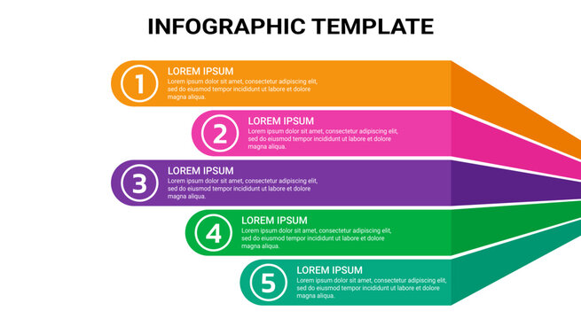 Modern business infographic template design with five colorful list options.