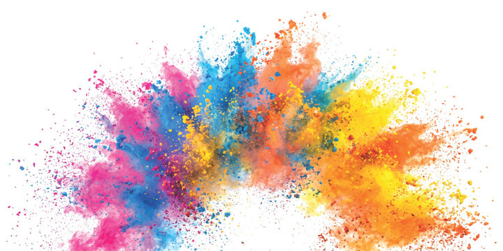 Bright colorful powder paint explosion with vibrant rainbow colors flying in the air for festive celebration